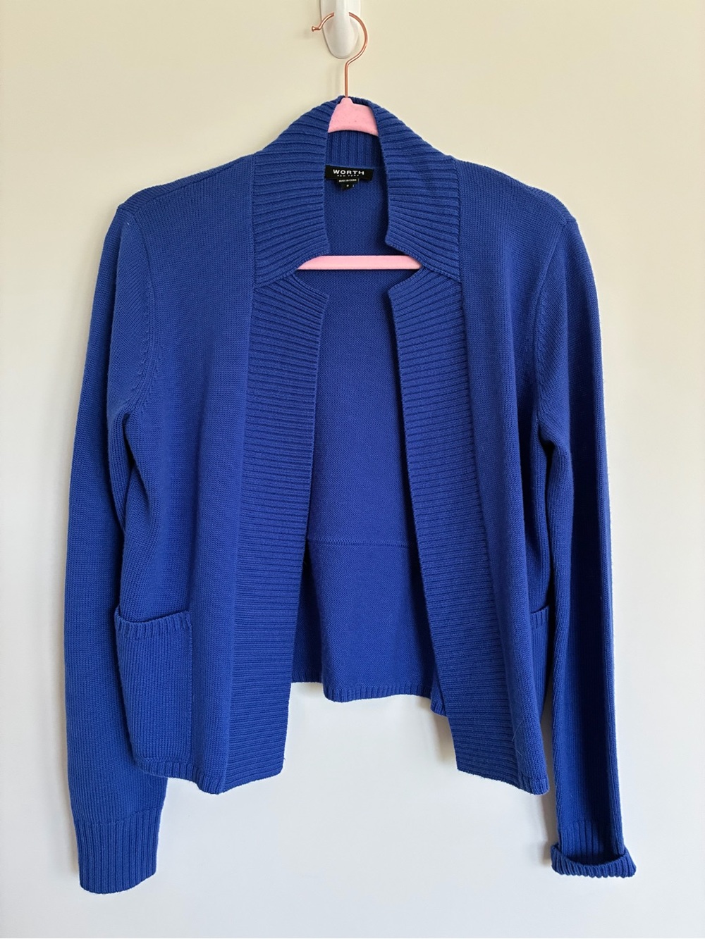 Worth Open-Front Knit Wool Cardigan Cobalt Blue size small